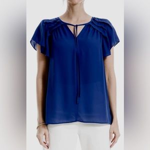 Max Studio Navy Blue Crepe Flutter Sleeve Blouse